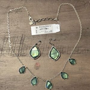 Lucky Brand Gold 2 Green Necklaces, Bracelet and Earring Set